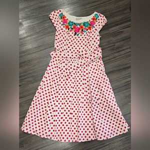 Cream and Red Polka Dot Dress with Embroidery Eshakti Size us6